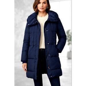 LARK & RO Navy Blue Quilted Winter Pillow Collar Puffer Coat size XS